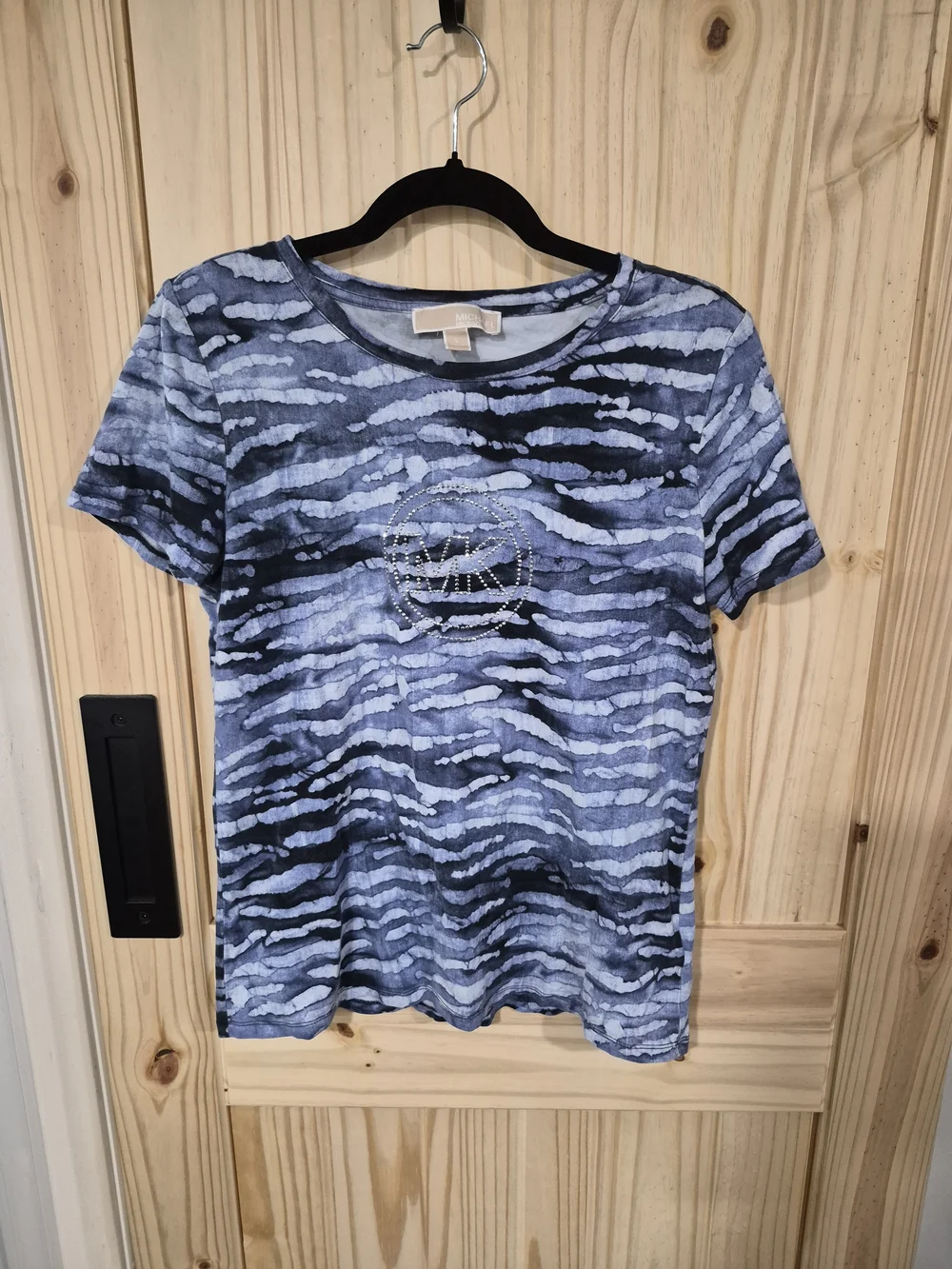 MICHAEL Michael Kors Blue Patterned Short Sleeve Tee with Rhinestone Logo